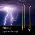 wholesale 925 Sterling Silver Lightning Bolt Threader Dangle Earrings 36mm Long Gold Plated Chain Drops Jewelry for Women Girls Gift Boxed-0-4