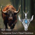 wholesale 925 Sterling Silver Turquoise Cow Skull Western Boho Filigree Pendant Necklace for Women and Girls-0-4