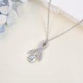 wholesale 925 Sterling Silver Pink Ribbon Pendant with Crystal Balls and Chain for Women's-0-3