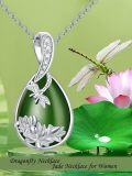 wholesale 925 Sterling Silver Green Jade Pendant Necklace with Lotus Flower and Dragonfly Charm Gift for Women Mother's Day-0-2