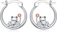 wholesale 925 Sterling Silver Frog with Tulip Flower Charm Hoop Earrings Gift for Women Girls-S-Frog
