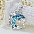 wholesale 925 Sterling Silver Blue Crystal Dolphin Pendant Necklace Gift for Women Girls Mom Girlfriend-0-3