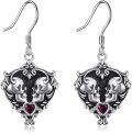 wholesale 925 Sterling Silver Gothic Rose Skull & Witch's Heart Drop Earrings for Women-0-0