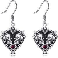 wholesale 925 Sterling Silver Gothic Rose Skull & Witch's Heart Drop Earrings for Women-Skull