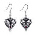 wholesale 925 Sterling Silver Gothic Rose Skull & Witch's Heart Drop Earrings for Women-0-0