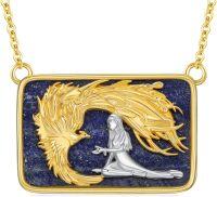 wholesale 925 Sterling Silver and Lapis Lazuli Dragon & Angel Pendant Necklace 24 Chain-Phoenix