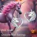 wholesale 925 Sterling Silver Unicorn Heart Stud Earrings with Multi-Colored Stones for Women Girls Gift-0-5