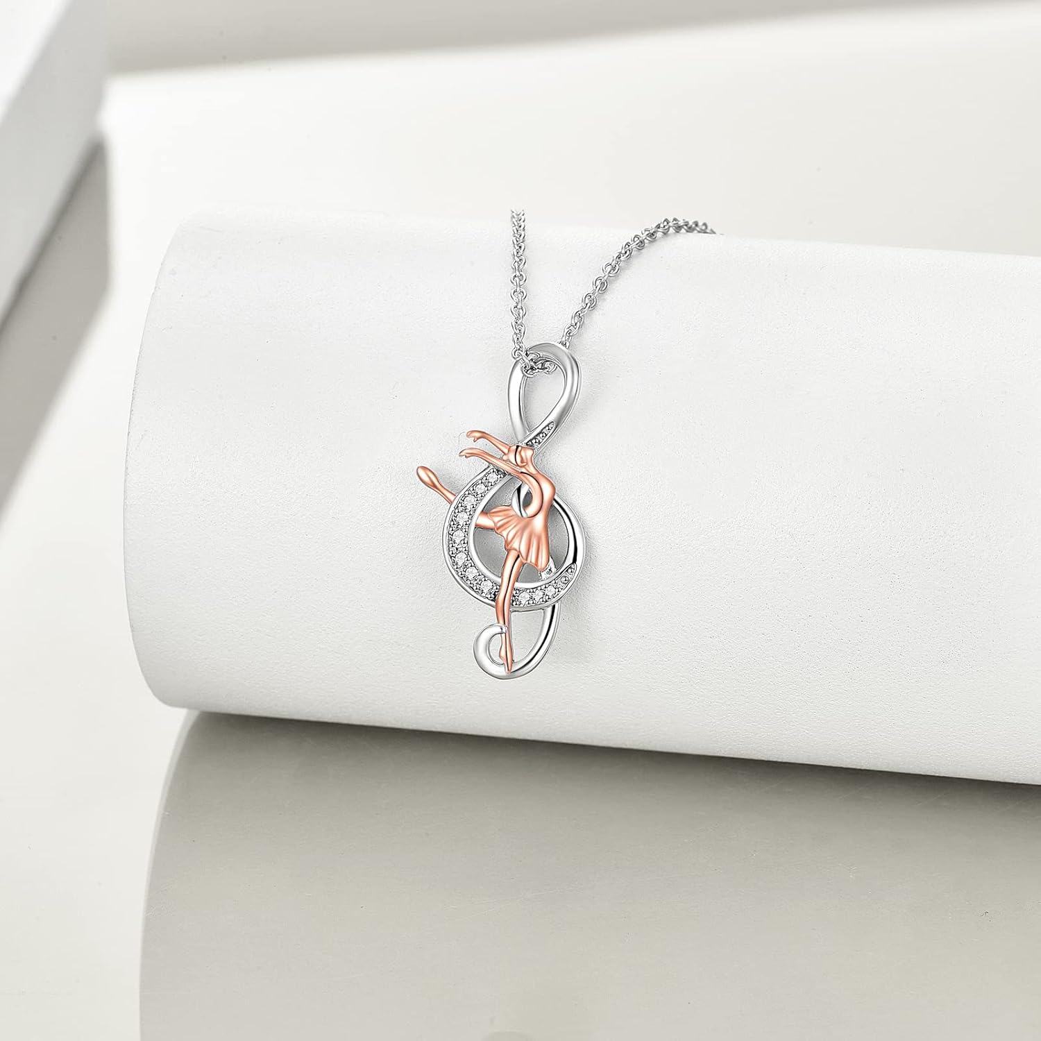  Sterling Silver Music Note Ballet Necklace Gymnastics Pendant Jewelry for Women Dancer -0-3