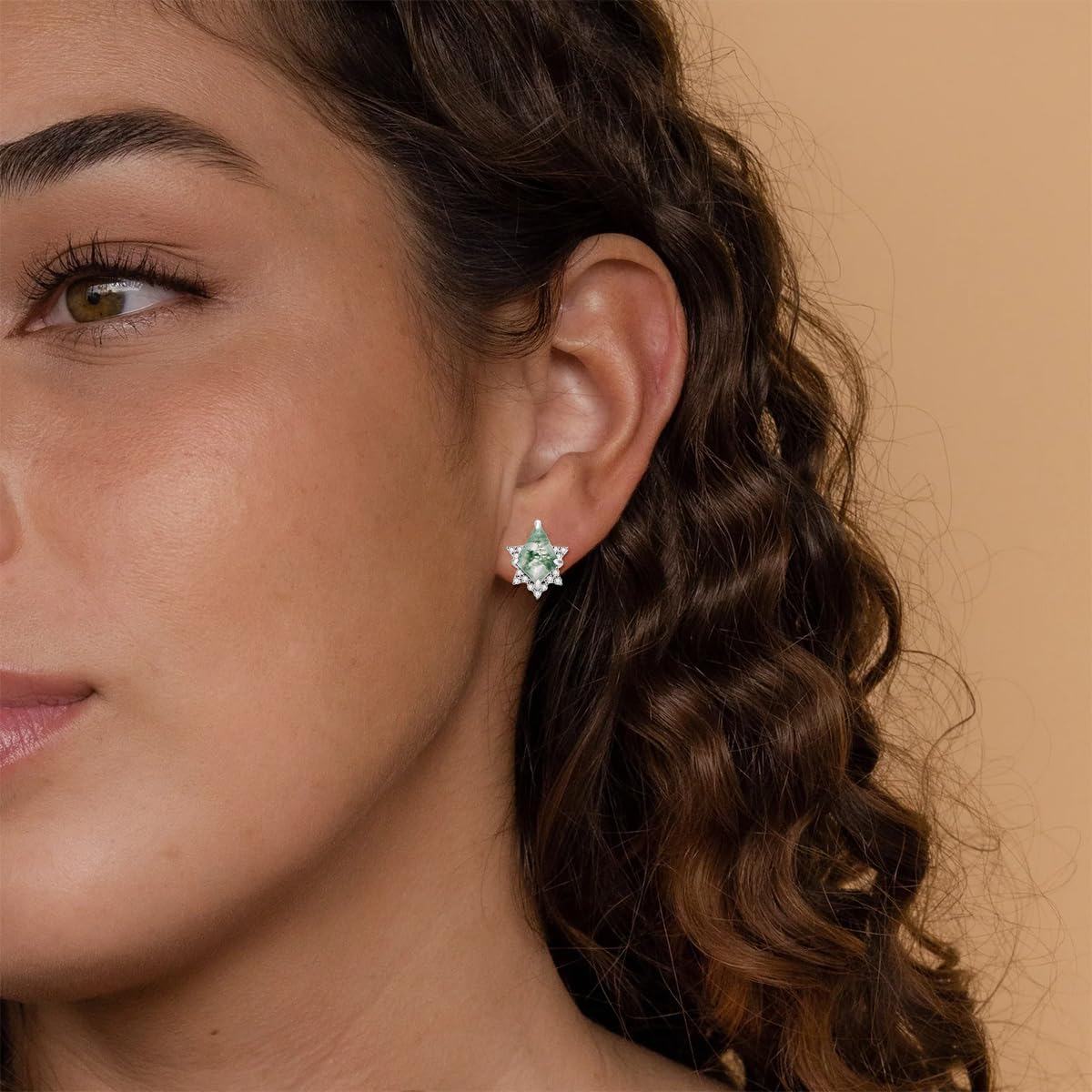 wholesale 925 Sterling Silver Natural Moss Agate Stud Earrings - Pear/Kite/Oval/Round/Cushion Shaped - Vintage Jewelry for Women-0-1