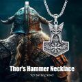 wholesale 925 Sterling Silver Viking Thor's Hammer Mjolnir Pendant Necklace with Raven Design and Valknut Symbol for Men & Women-0-2