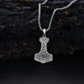 wholesale 925 Sterling Silver Thor's Hammer Mjolnir Pendant with Blue Stone Necklace for Men & Women -0-1