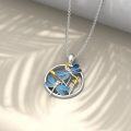 wholesale 925 Sterling Silver Blue Enamel Gold Accents CZ Dragonfly Pendant Necklace for Women-0-3