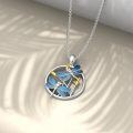 wholesale 925 Sterling Silver Blue Enamel Gold Accents CZ Dragonfly Pendant Necklace for Women-0-3