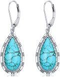 wholesale 925 Sterling Silver Turquoise Vintage Drop Earrings, 18mm Natural Stone, Rhodium Plated, Hypoallergenic, December Birthstone Gift-0-0