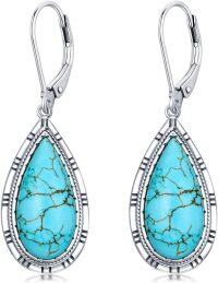 wholesale 925 Sterling Silver Turquoise Vintage Drop Earrings, 18mm Natural Stone, Rhodium Plated, Hypoallergenic, December Birthstone Gift-A_French Back