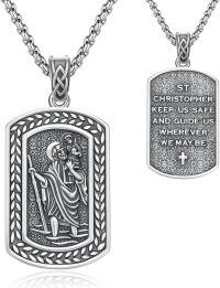 wholesale 925 Sterling Silver Saint Christopher Pendant with Chain and Virgin Mary Medallion Necklace for Men Women 3D Engraved Protection  Set-St. Christopher Necklace