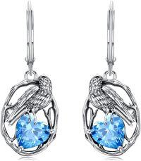 wholesale 925 Sterling Silver Birthstone Raven Heart Dangle Earrings for Women Mother s Day Gifts-March