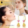 wholesale Gold 925 Sterling Silver Angel Heart Pink Crystal Drop Earrings  for Women Girls-0-2