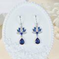wholesale 925 Sterling Silver Blue Lotus Drop Earrings with Cubic Zirconia and Enamel Accents-0-1