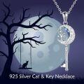 wholesale 925 Sterling Silver Crescent Moon Star Cat Tree of Life Pendant Key Necklace with Blue Enamel Accents-0-4