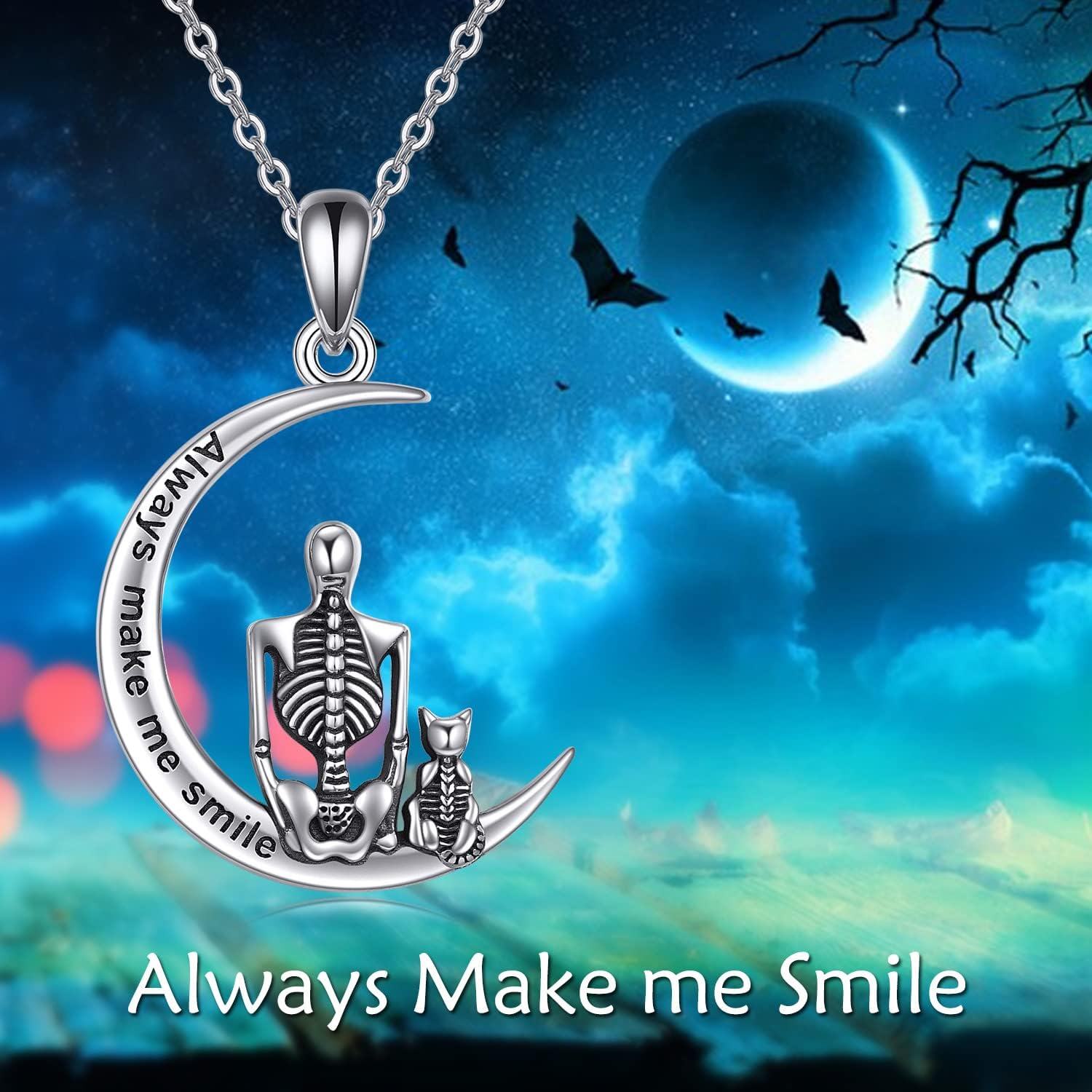 Sterling Silver Urone Skull Necklace Gothic Skeleton Jewelry Gift for Women Men-0-4