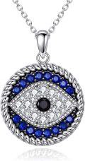 wholesale 925 Sterling Silver Evil Eye Pendant Necklace for Women with Blue Sapphire and Black CZ Amulet Gift-0-0