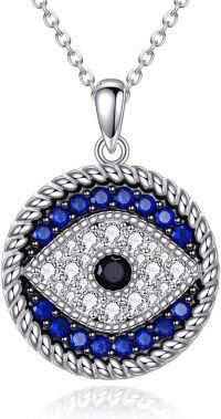 wholesale 925 Sterling Silver Evil Eye Pendant Necklace for Women with Blue Sapphire and Black CZ Amulet Gift-Blue-Evil Eye Jewelry