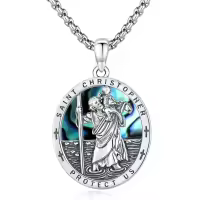 wholesale 925 Sterling Silver 925 Saint Christopher Protect Us Necklace Wholesale with Abalone Shell & Chain for Men/Women-Style A-St Christopher-Abalone Shell