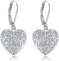 wholesale 925 Sterling Silver Filigree Heart Drop Leverback Earrings for Women Mother's Day Gift-0-0