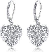 wholesale 925 Sterling Silver Filigree Heart Drop Leverback Earrings for Women Mother's Day Gift-heart dangle earrings