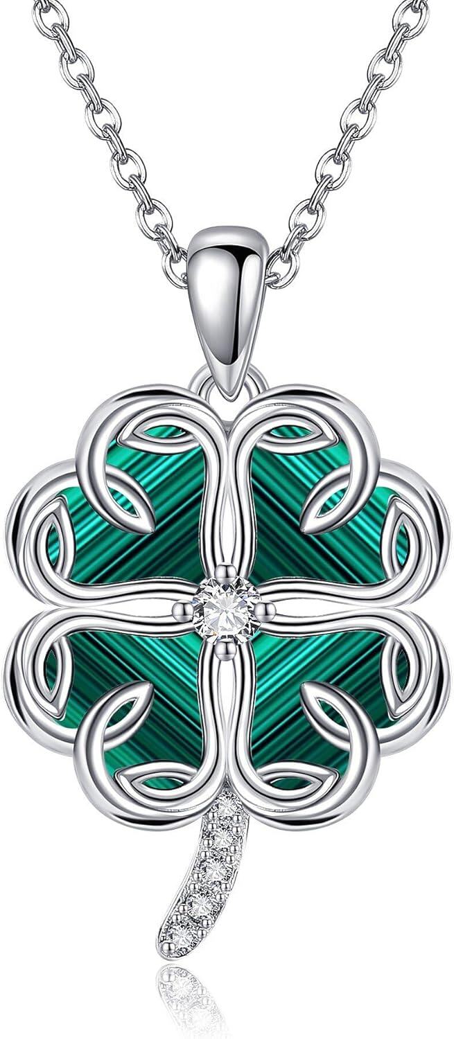 Sterling Silver Black Rose Infinity Pendant Necklace Valentine Gift-Four Leaf Clover