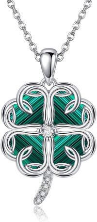 wholesale 925 Sterling Silver Clover Leaf Green Malachite Cubic Zirconia Accent Pendant Necklace for Women Girls Valentines Day Gifts Jewelry 43cm Chain Length-Four Leaf Clover