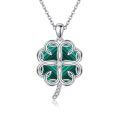wholesale 925 Sterling Silver Four Leaf Clover Pendant With Green Enamel And Zircon Accents-0-0