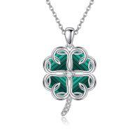 wholesale 925 Sterling Silver Four Leaf Clover Pendant With Green Enamel And Zircon Accents-Four Leaf Clover