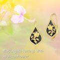 wholesale 925 Sterling Silver Black Onyx Teardrop Floral Drop Earrings with Gold Plated Accents for Women and Teen Girls-0-2