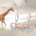 wholesale 925 Sterling Silver & 18K Rose Gold Plated Giraffe Floral Heart Drop Earrings-0-2