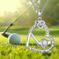 wholesale 925 Sterling Silver Golf Ball & Club Heart Pendant Necklace for Women Sportswear Accessories Gift-0-4