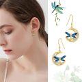 wholesale 925 Sterling Silver Blue Enamel Dragonfly Moon Drop Earrings Irish  for Women Girls-0-5