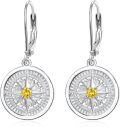 wholesale  925 Sterling Silver Compass Drop Earrings with Gift Box, Hypoallergenic Jewelry for Women & Men-0-0