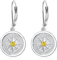 wholesale  925 Sterling Silver Compass Drop Earrings with Gift Box, Hypoallergenic Jewelry for Women & Men-11-November