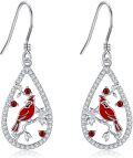 wholesale 925 Sterling Silver Red Cardinal Teardrop Dangle Earrings-0-0