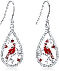 wholesale 925 Sterling Silver Red Cardinal Teardrop Dangle Earrings-Cardinal