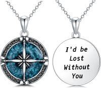 wholesale 925 Sterling Silver Turquoise Stone Compass Pendant Necklaces for Women Men I'd Be Lost Without You s-f.compass