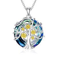 TOUPOP Sterling Silver Topaz Tree Of Life Necklace For Women Birthday Gifts-undefined