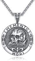 wholesale 925 Sterling Silver Memento Mori Skull Pendant Necklace with Chain for Men & Women-0-0