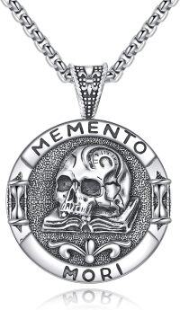 wholesale 925 Sterling Silver Memento Mori Skull Pendant Necklace with Chain for Men & Women-memento mori 1