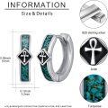wholesale 925 Sterling Silver Turquoise Stone Ankh Symbol Hoop Earrings 14mm for Women Men Gifts-0-5