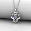 wholesale 925 Sterling Silver Purple Amethyst Scottish Thistle Celtic Knot Pendant Necklace s for Women-0-4