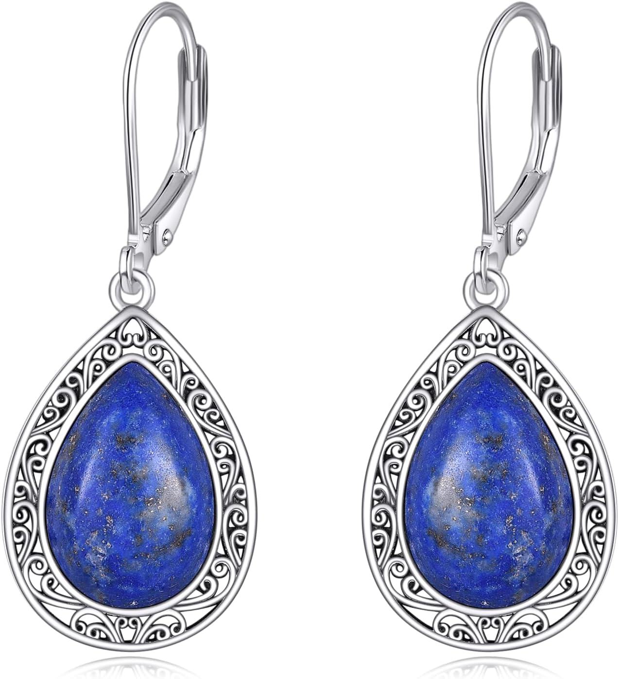 Sterling Silver Moonstone Lapis Lazuli Peridot Amethyst Teardrop Dangle Earrings-0-0