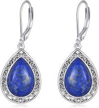 wholesale 925 Sterling Silver Moonstone Lapis Lazuli Peridot Amethyst Teardrop Dangle Earrings-lapis lazuli earrings